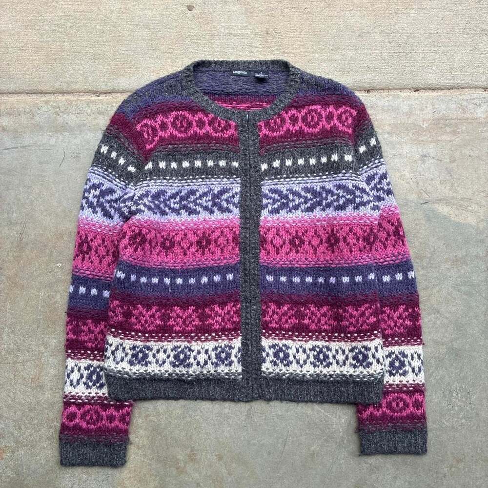 Tangents Vintage 2000s Full Zip Fair Isle Fuzzy Cardigan Sweater